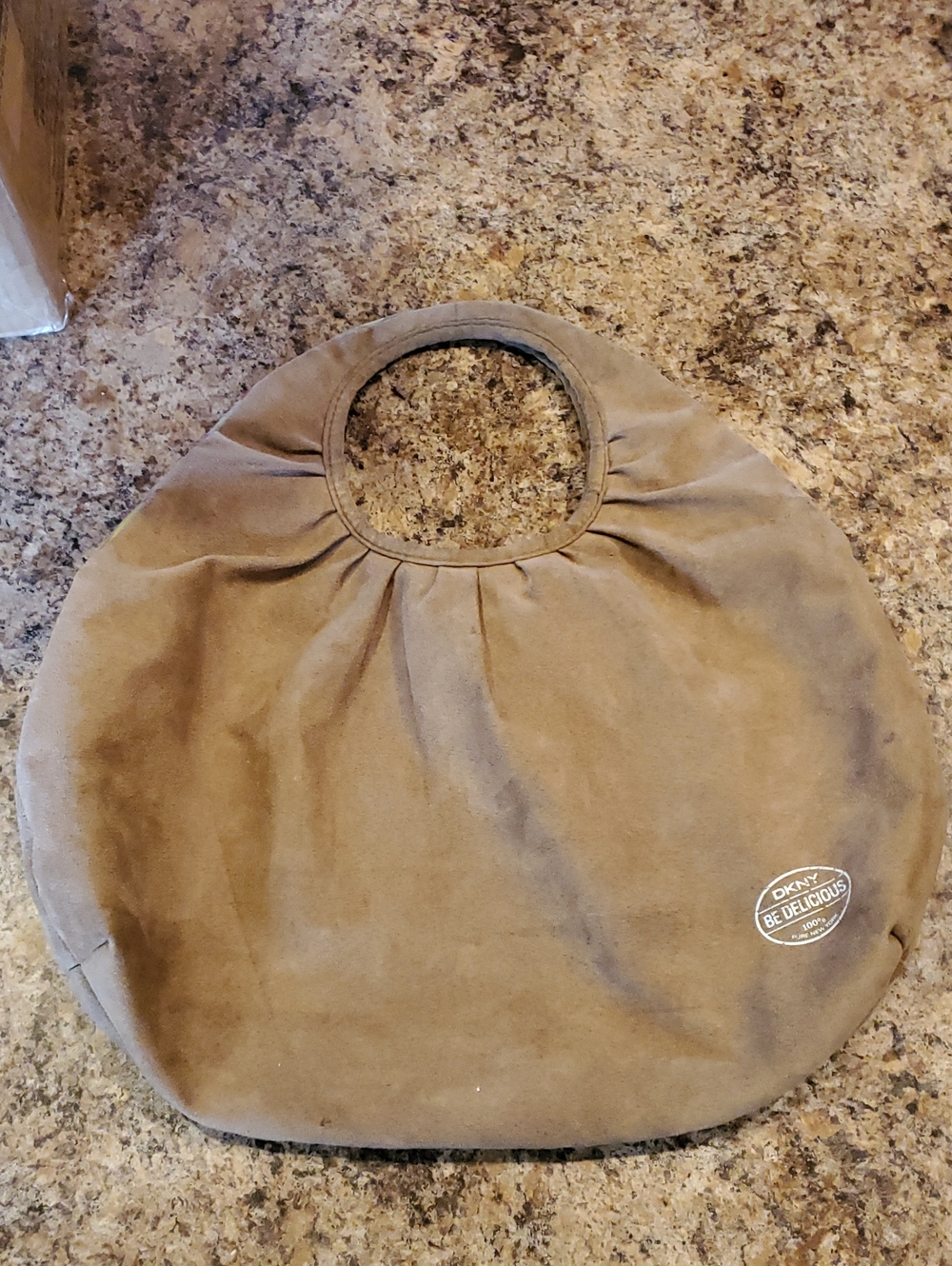 DKNY Be Delicious Tan Suede Round Handle Tote